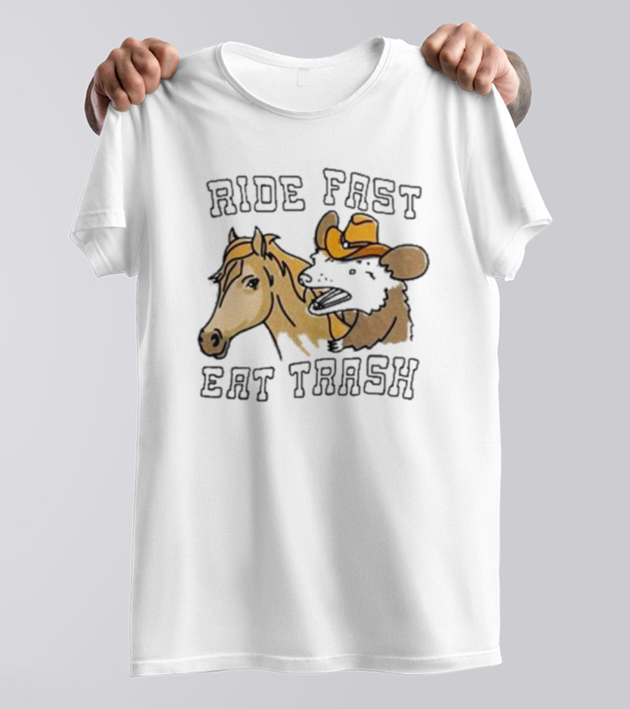 Cowboy Opossum And Horse Adventure Ride Fast Eat Trash T-Shirt