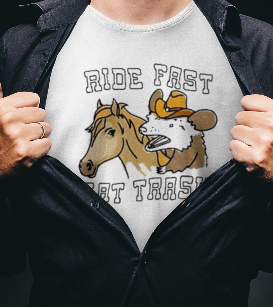 Cowboy Opossum And Horse Adventure Ride Fast Eat Trash T-Shirt