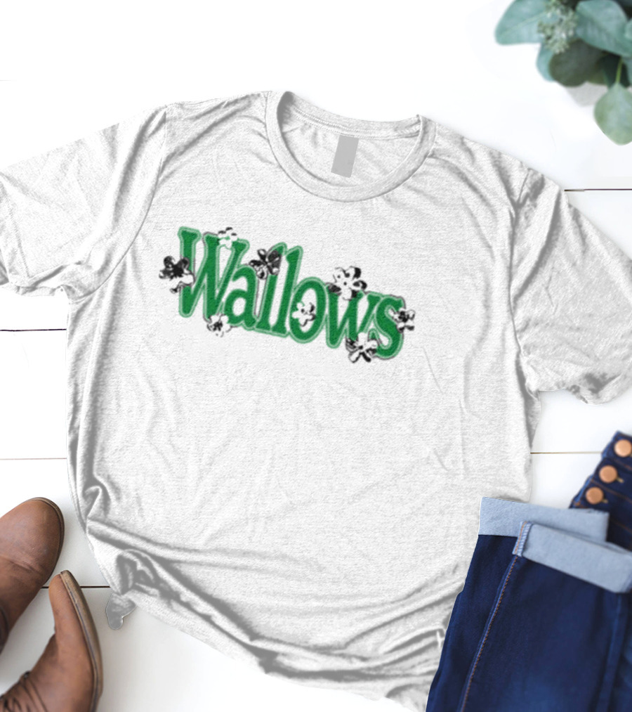 Wallows Green Text With Black Flowers T-Shirt