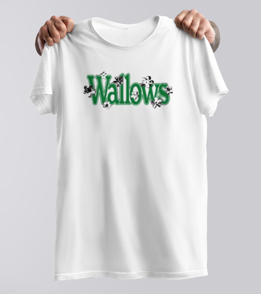 Wallows Green Text With Black Flowers T-Shirt