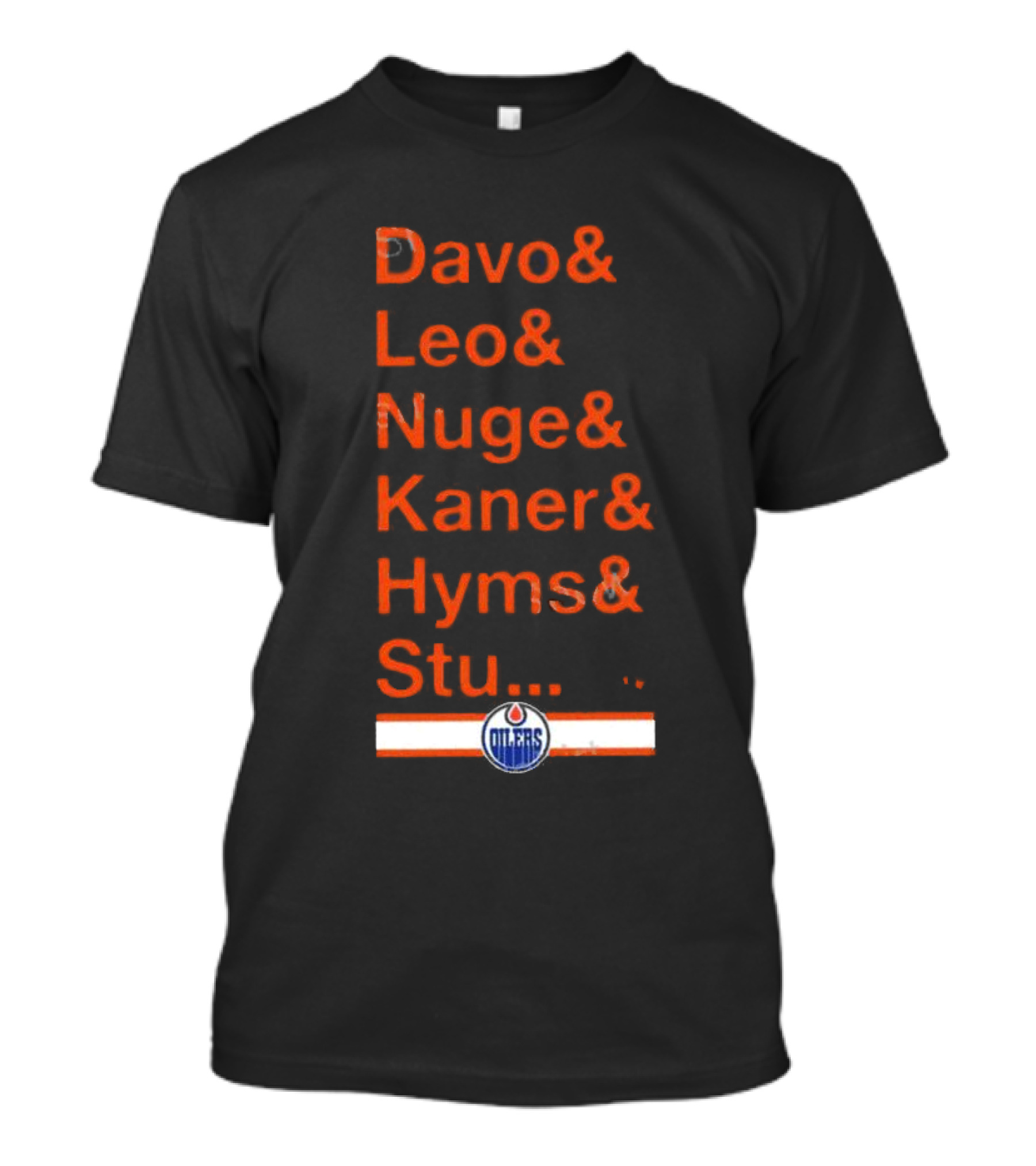 Davo Leo Nuge Kaner Hyms Stu Edmonton Oilers Logo Team Nickname Blue T-Shirt