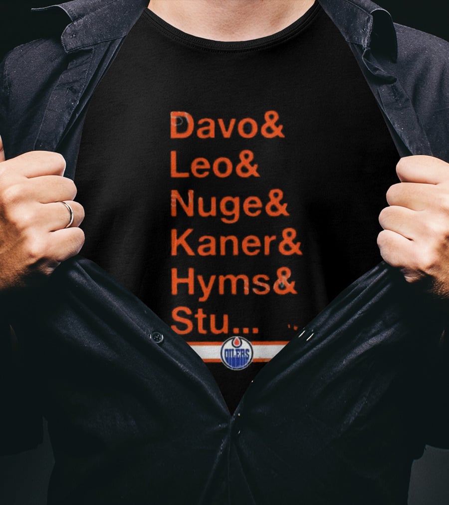 Davo Leo Nuge Kaner Hyms Stu Edmonton Oilers Logo Team Nickname Blue T-Shirt