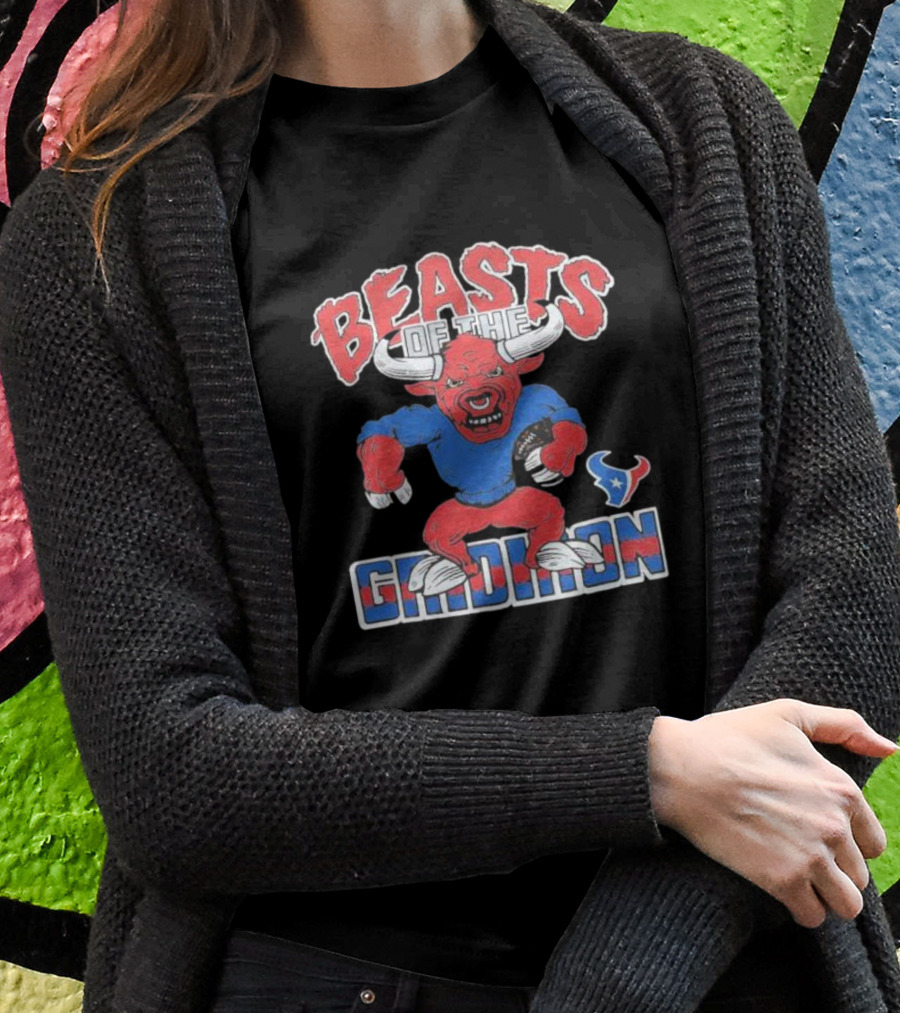 Houston Texans Beasts Of The Gridiron Red Bull Mascot Football T-Shirt