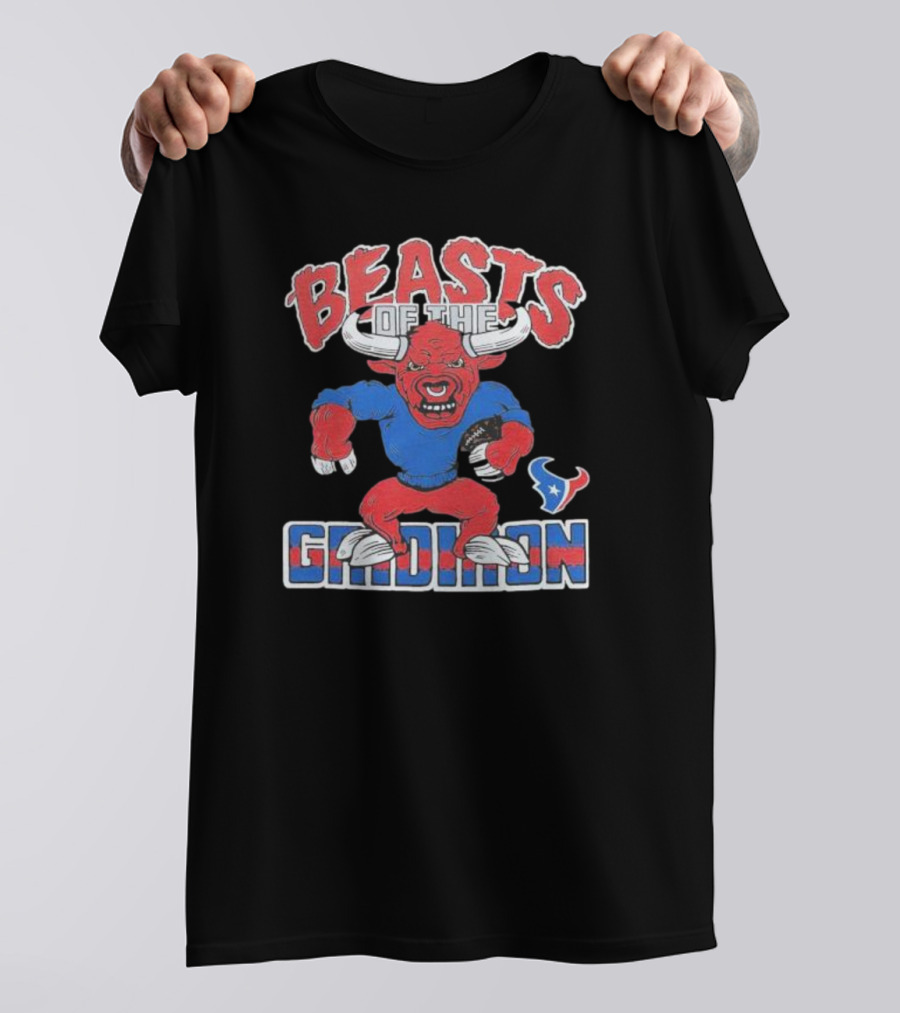 Houston Texans Beasts Of The Gridiron Red Bull Mascot Football T-Shirt