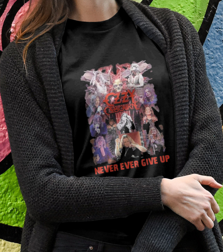 Ozzy Osbourne Never Ever Give Up Skull And Live Performances Collage T-Shirt