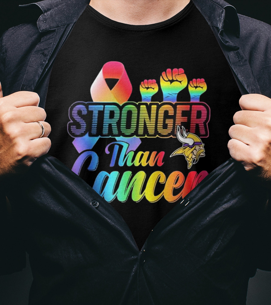 Minnesota Vikings Stronger Than Cancer With Rainbow Ribbon And Fists T-Shirt
