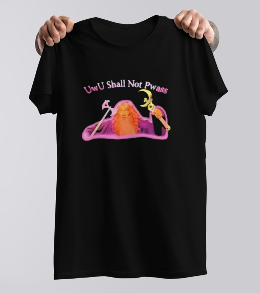UwU Shall Not Pwass Wizard Illustration Fantasy Humor T-Shirt