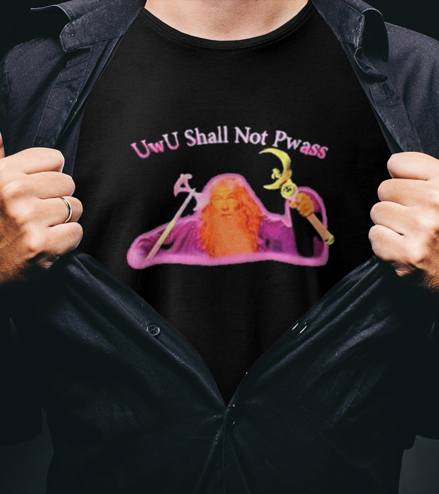 UwU Shall Not Pwass Wizard Illustration Fantasy Humor T-Shirt