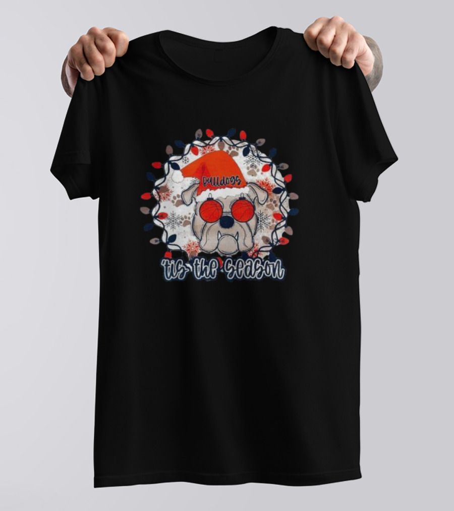 Bulldogs Tis The Season Christmas Lights Snowflakes T-Shirt
