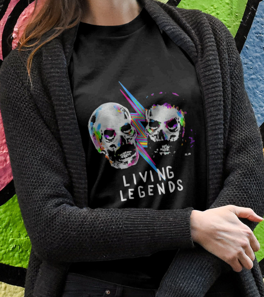 Living Legends Vibrant Skulls Art With Multicolor Lightning Bolt T-Shirt