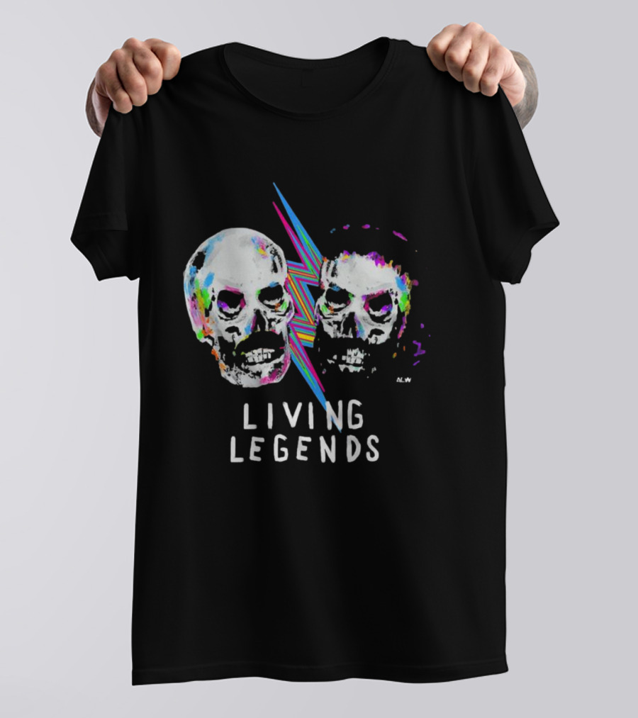 Living Legends Vibrant Skulls Art With Multicolor Lightning Bolt T-Shirt