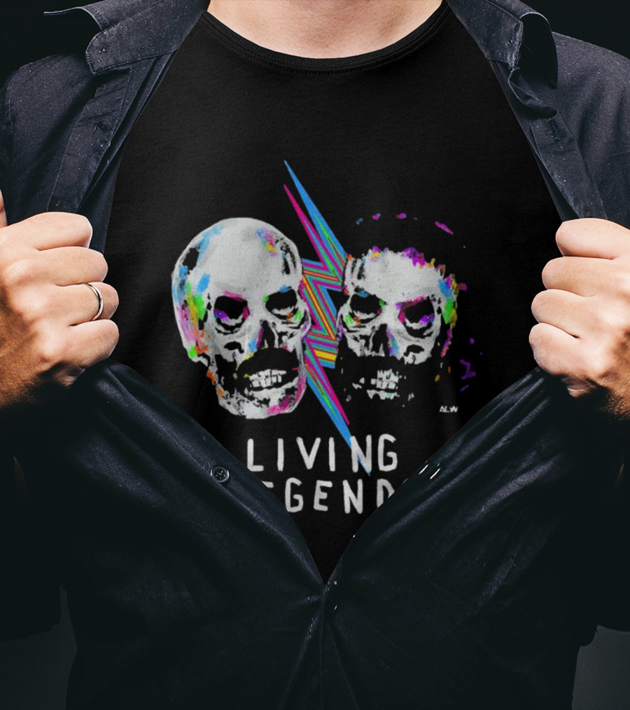 Living Legends Vibrant Skulls Art With Multicolor Lightning Bolt T-Shirt