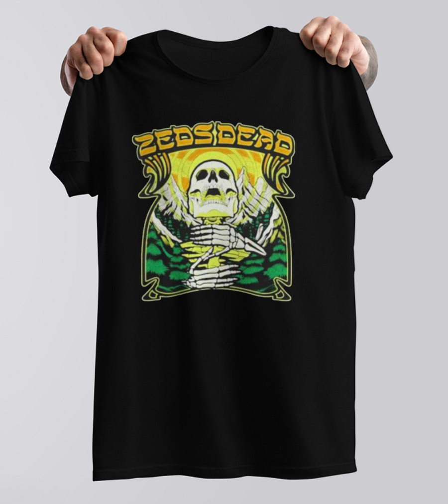 Zeds Dead Skull Rizing With Mountain And Sunset T-Shirt