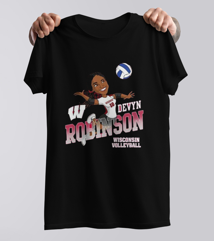 Wisconsin Volleyball Devyn Robinson Caricature T-Shirt
