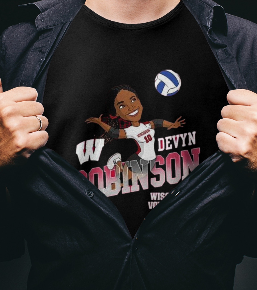 Wisconsin Volleyball Devyn Robinson Caricature T-Shirt