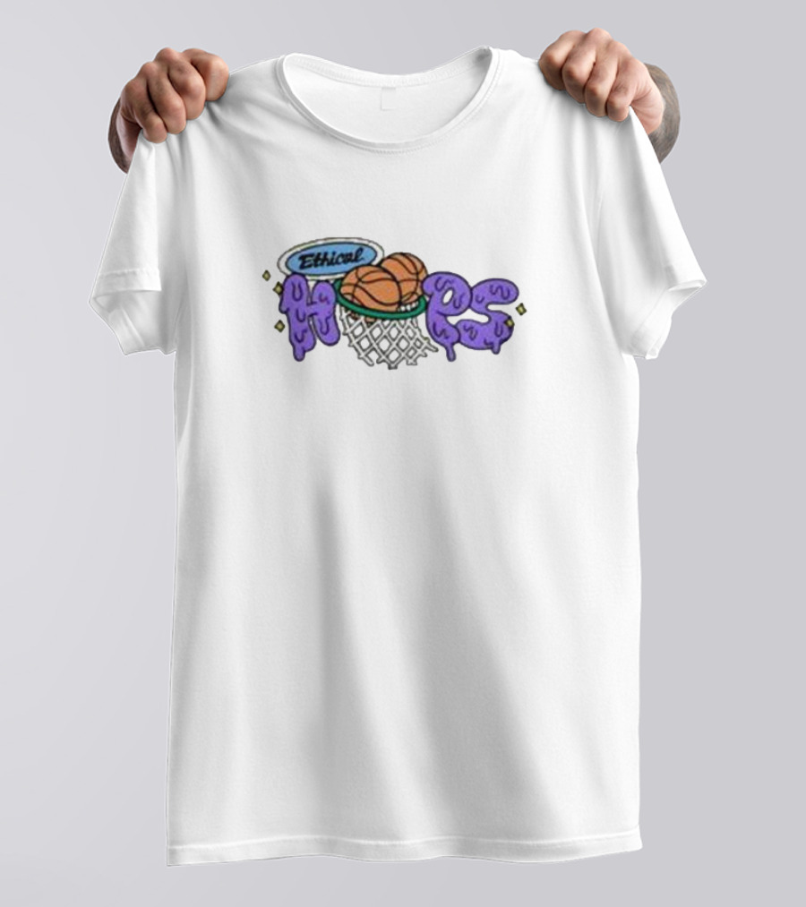 Ethical Hoops Basketball Net With Purple Dripping Letters T-Shirt