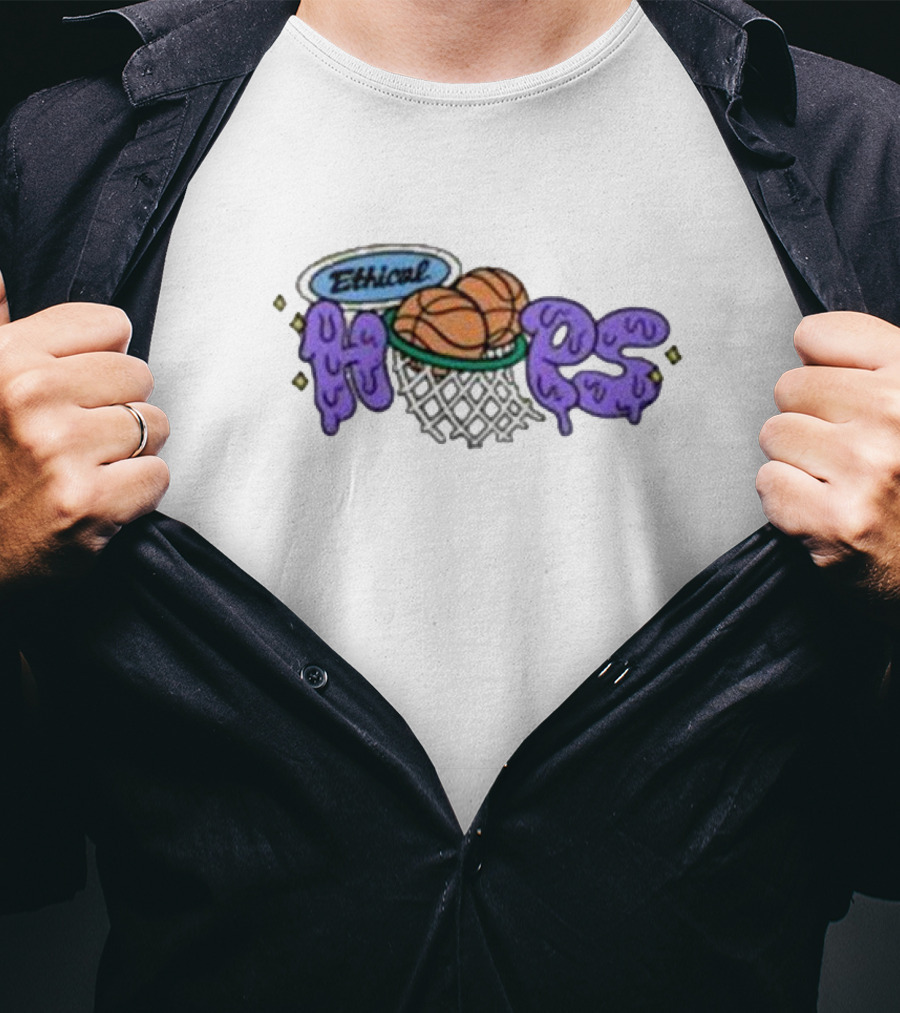 Ethical Hoops Basketball Net With Purple Dripping Letters T-Shirt