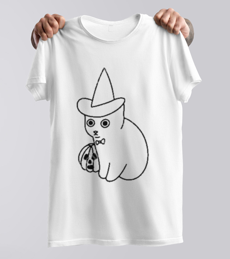 Poorly Drawn Cats Witch Hat Pumpkin Halloween T-Shirt