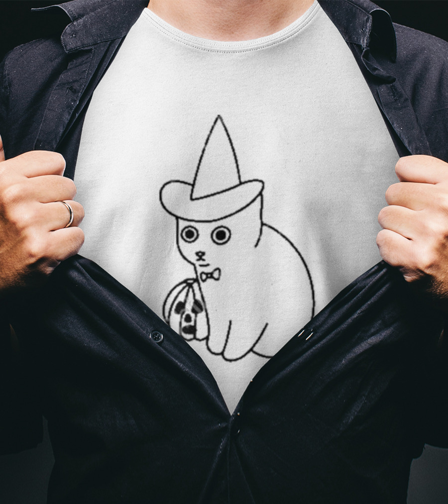Poorly Drawn Cats Witch Hat Pumpkin Halloween T-Shirt