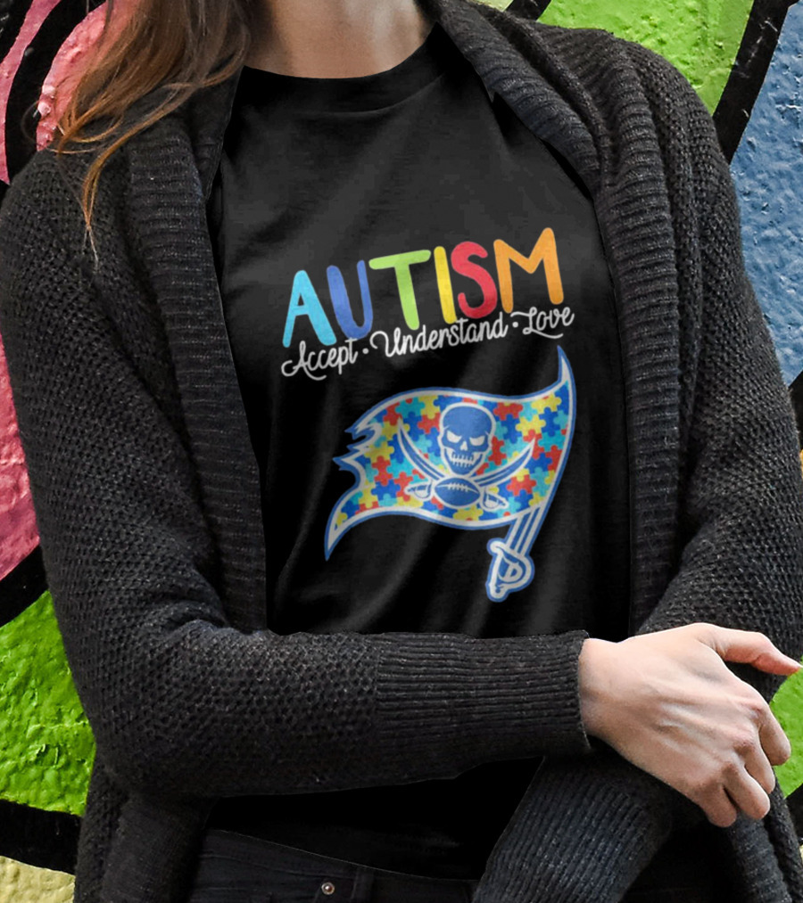 Tampa Bay Buccaneers Autism Awareness Accept Understand Love NFL Puzzle Flag T-Shirt
