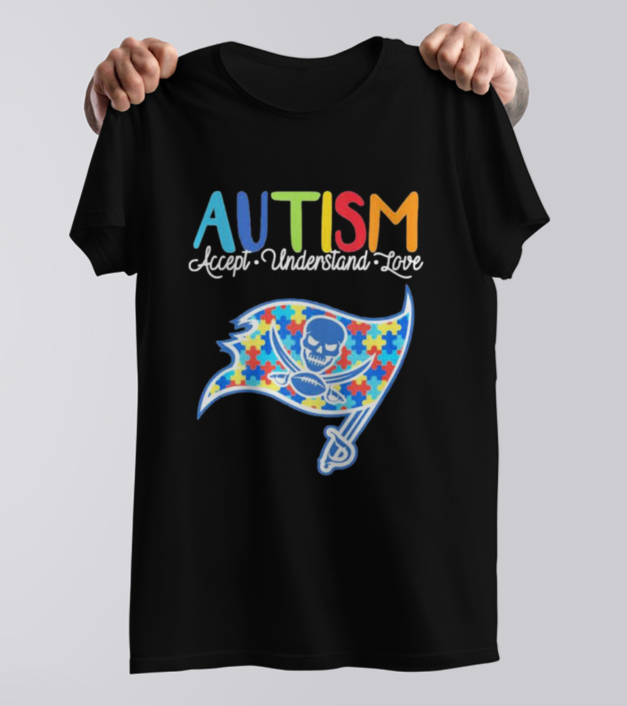 Tampa Bay Buccaneers Autism Awareness Accept Understand Love NFL Puzzle Flag T-Shirt