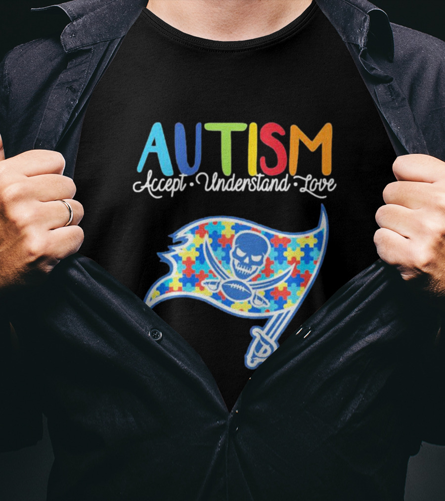 Tampa Bay Buccaneers Autism Awareness Accept Understand Love NFL Puzzle Flag T-Shirt