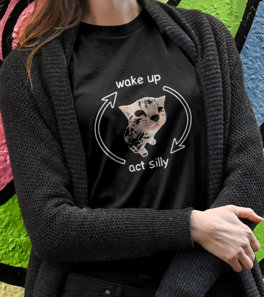 Wake Up Act Silly Cat Meme Cycle T-Shirt