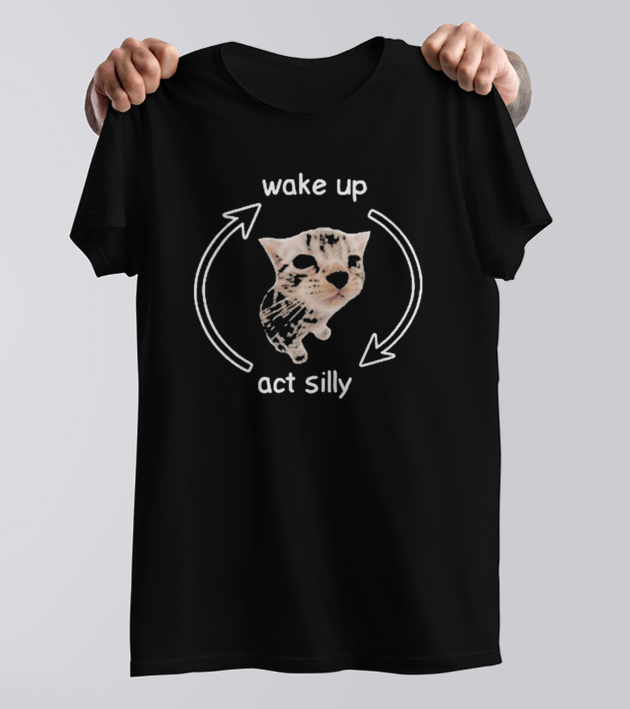 Wake Up Act Silly Cat Meme Cycle T-Shirt