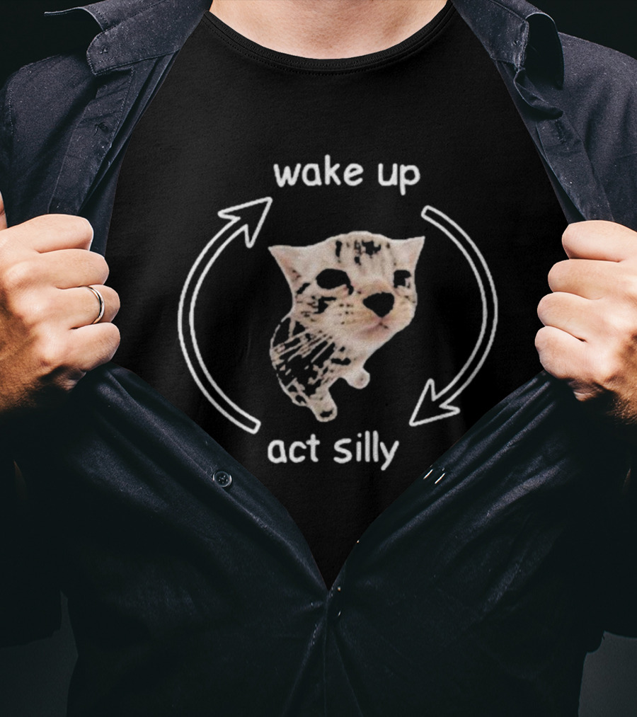 Wake Up Act Silly Cat Meme Cycle T-Shirt