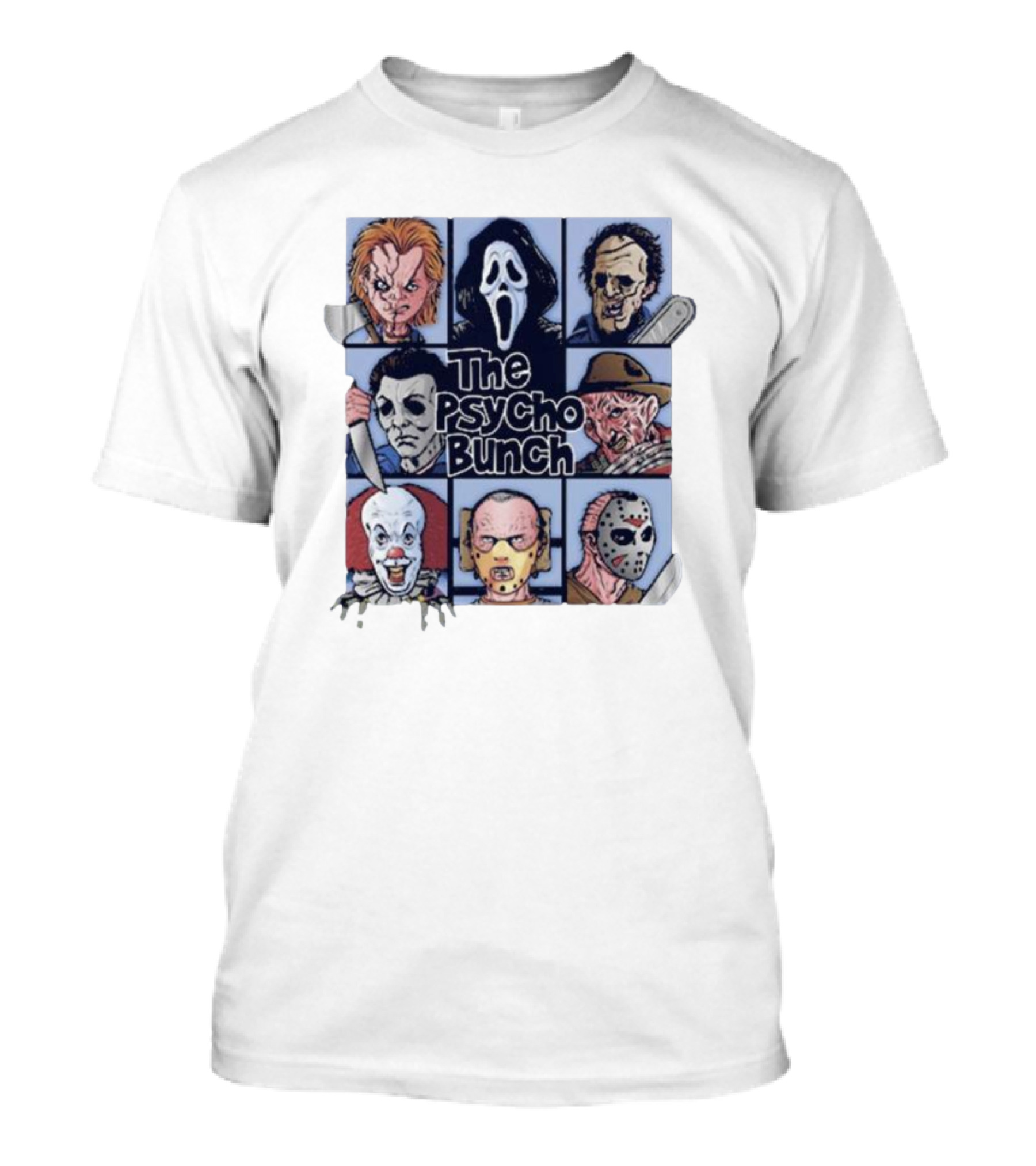 The Psycho Bunch Horror Movie Characters Collage T-Shirt