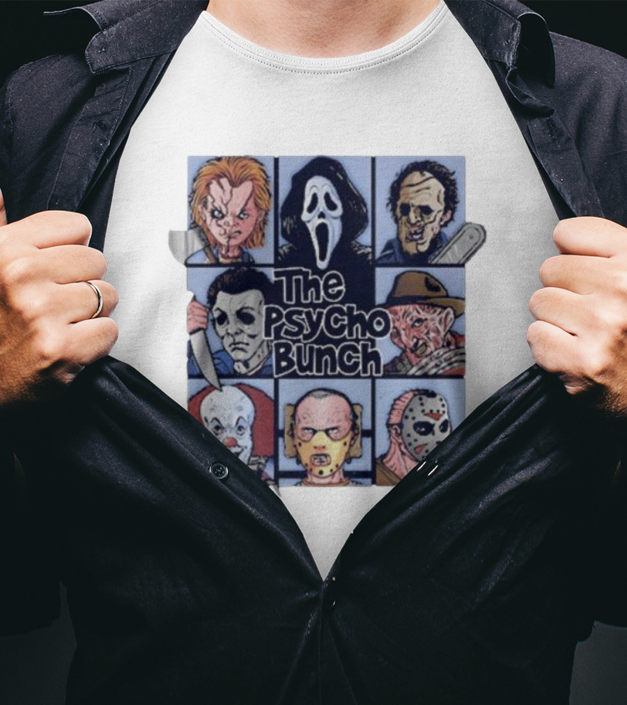 The Psycho Bunch Horror Movie Characters Collage T-Shirt