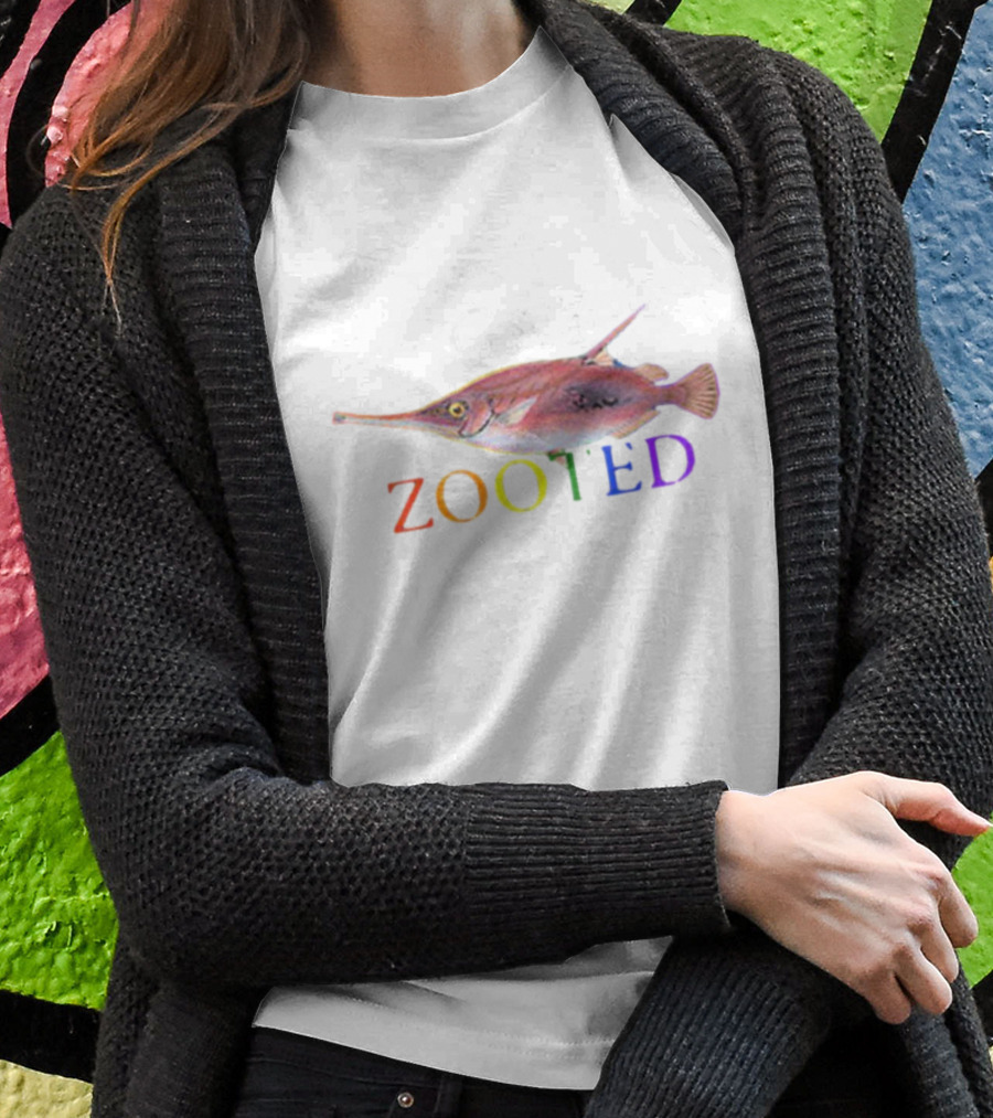 Gay Zooted Fish Rainbow Text Fish T-Shirt