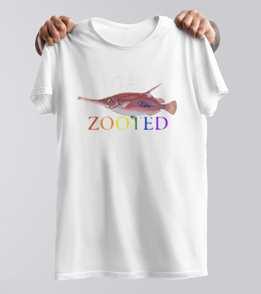 Gay Zooted Fish Rainbow Text Fish T-Shirt