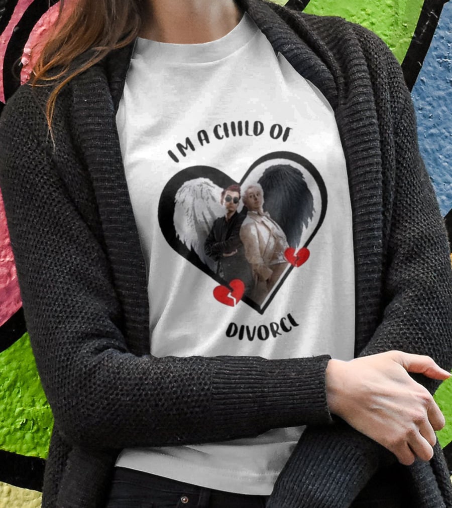 Crowley And Aziraphale I'm A Child Of Divorce Heart Wings T-Shirt