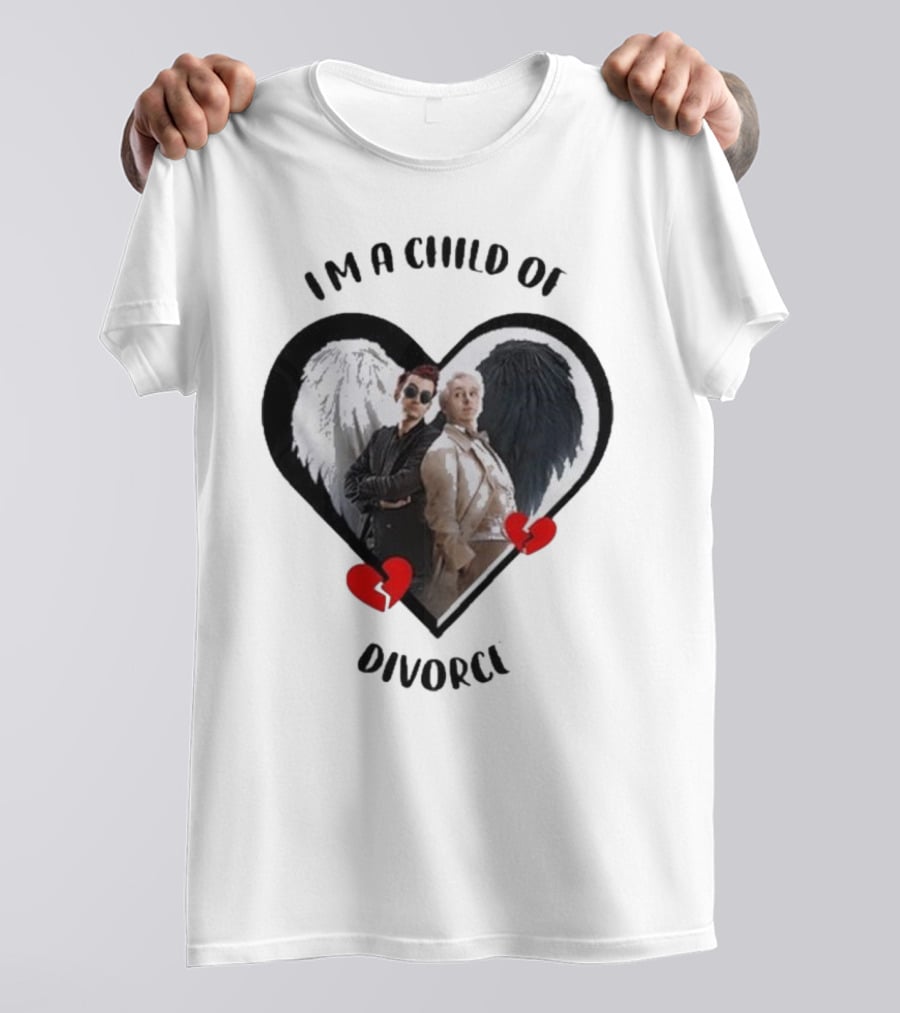 Crowley And Aziraphale I'm A Child Of Divorce Heart Wings T-Shirt