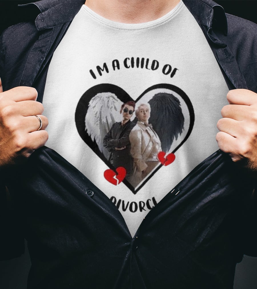 Crowley And Aziraphale I'm A Child Of Divorce Heart Wings T-Shirt