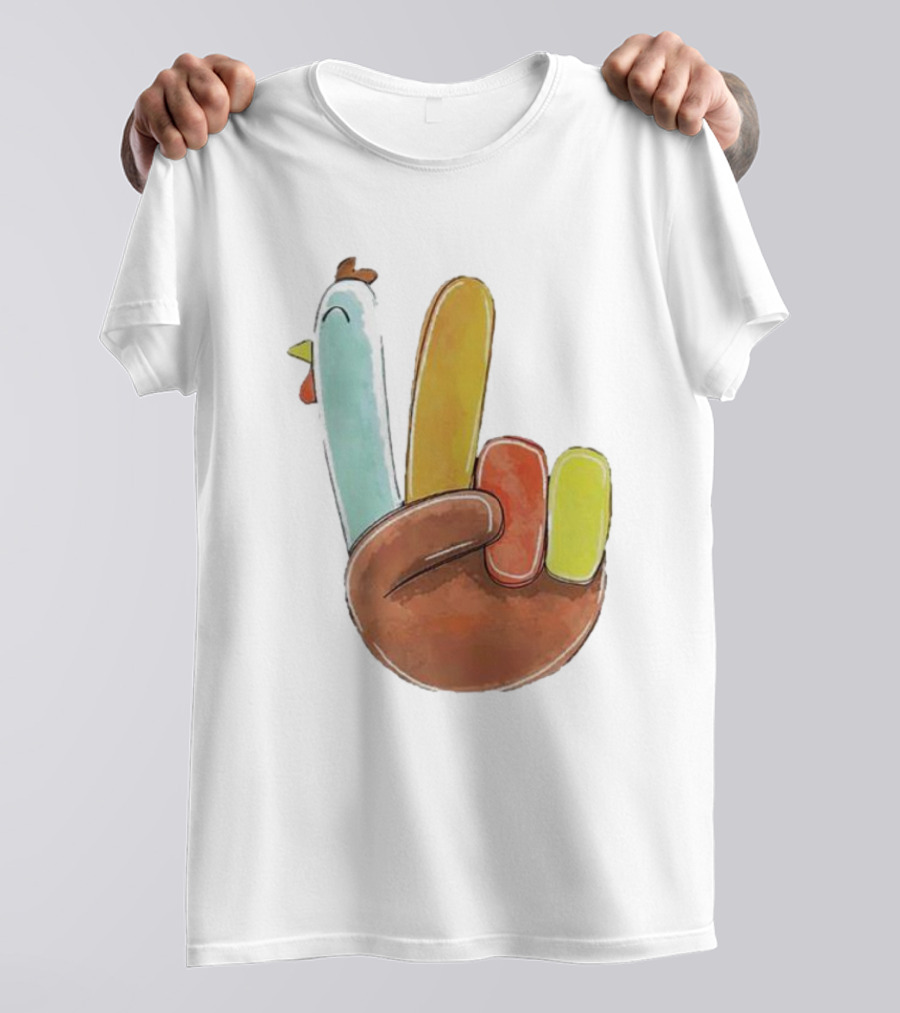 Thanksgiving Hand Gesture Cute Turkey Peace Sign Holiday Fun T-Shirt