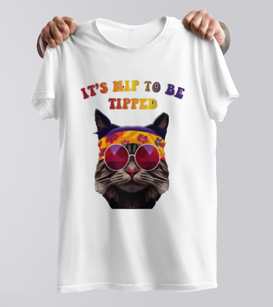 IT’S HIP TO BE TIPPED Cat Wearing Sunglasses And Colorful Headband T-Shirt