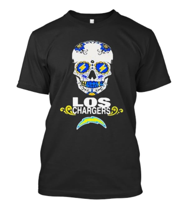 Los Angeles Chargers Sugar Skull Blue Yellow Lightning T-Shirt