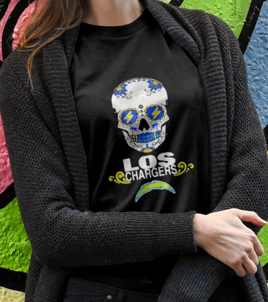 Los Angeles Chargers Sugar Skull Blue Yellow Lightning T-Shirt