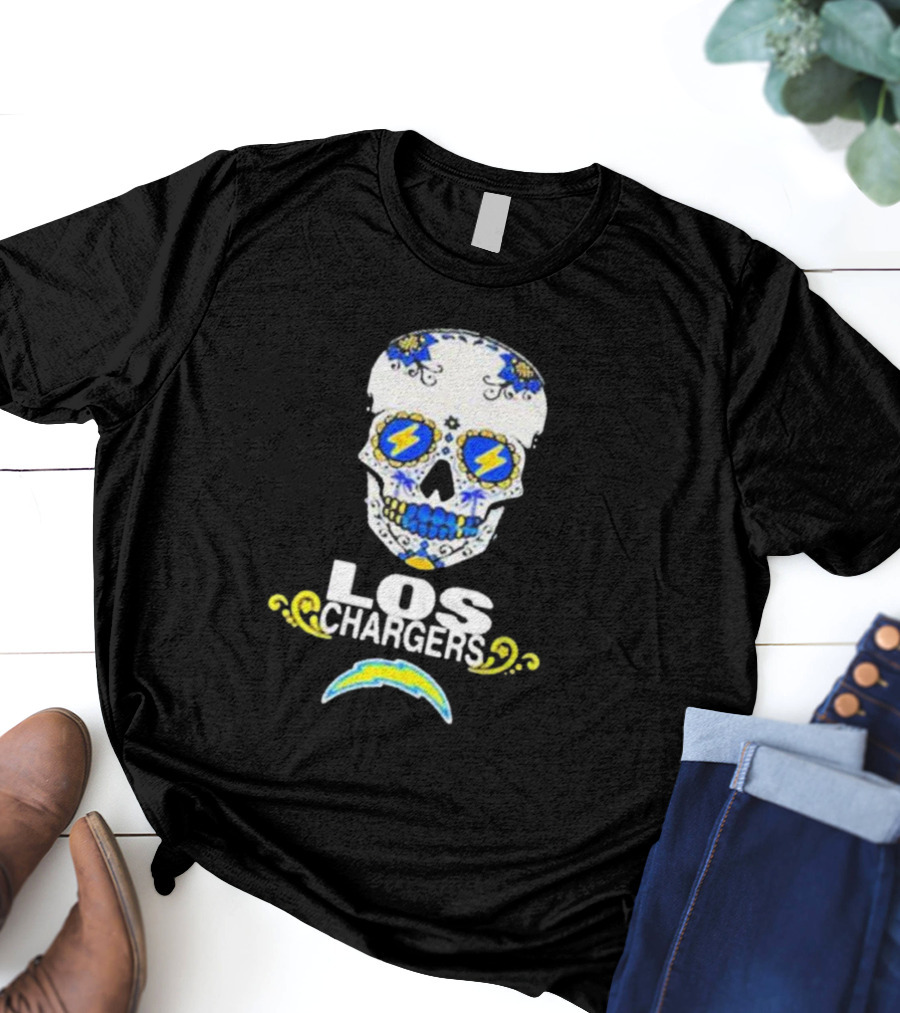 Los Angeles Chargers Sugar Skull Blue Yellow Lightning T-Shirt