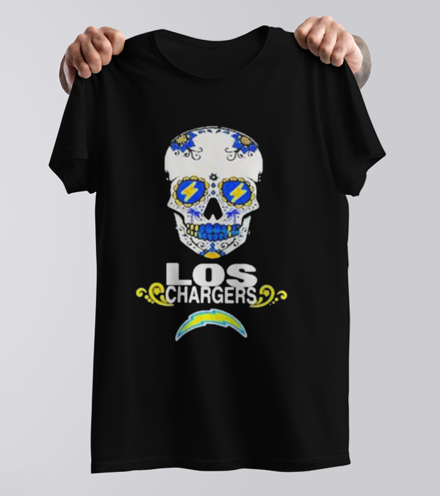 Los Angeles Chargers Sugar Skull Blue Yellow Lightning T-Shirt