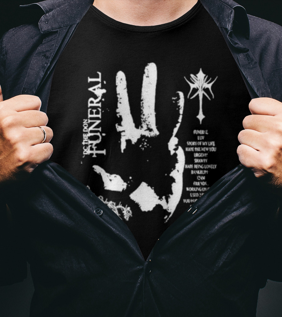 In Memory Of The Don Funeral: Handprint Cross And Words Of Reflection T-Shirt
