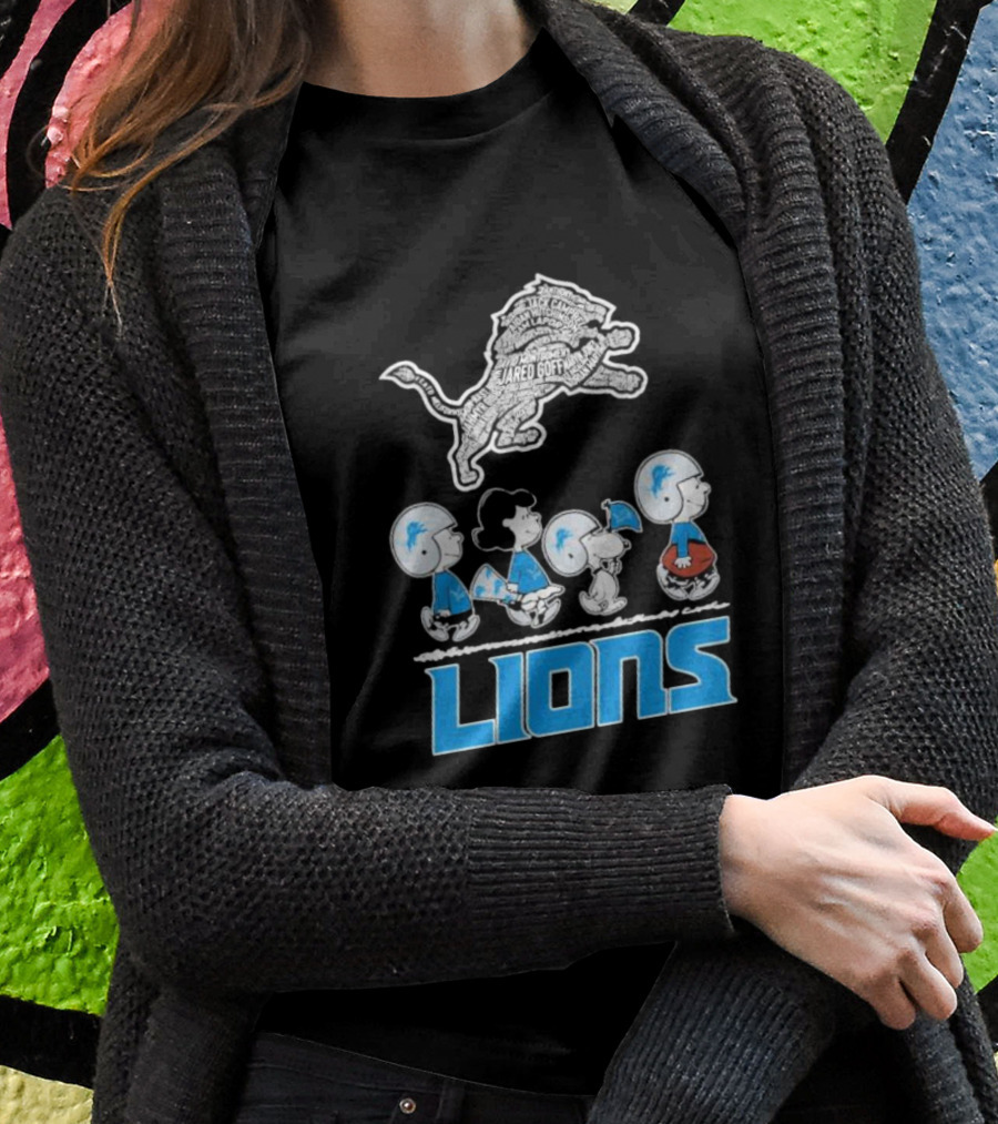 Peanuts Characters Walking Detroit Lions Jared Goff T-Shirt