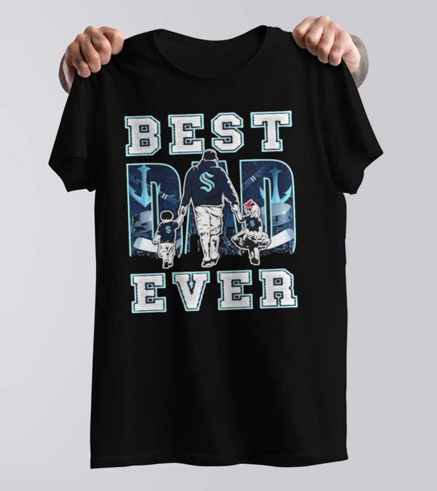 Seattle Kraken Best Dad Ever Walking With Kids T-Shirt