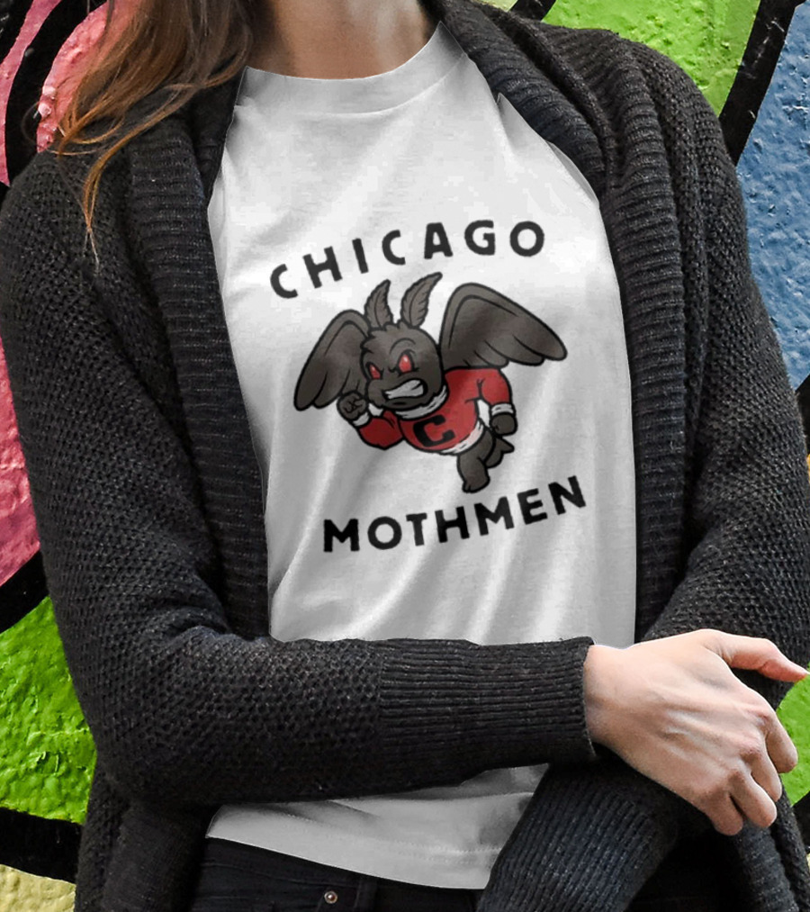 Chicago Mothmen Harebrained Design Winged Mascot C Logo Red Eyes T-Shirt