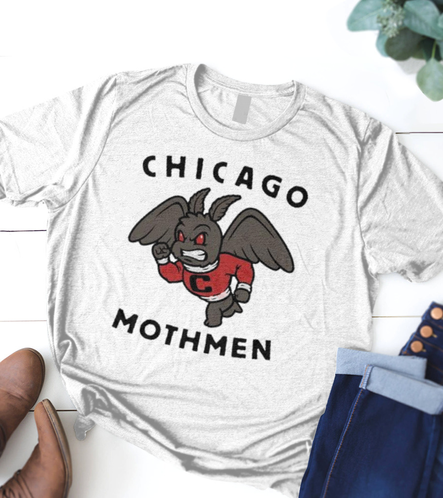 Chicago Mothmen Harebrained Design Winged Mascot C Logo Red Eyes T-Shirt