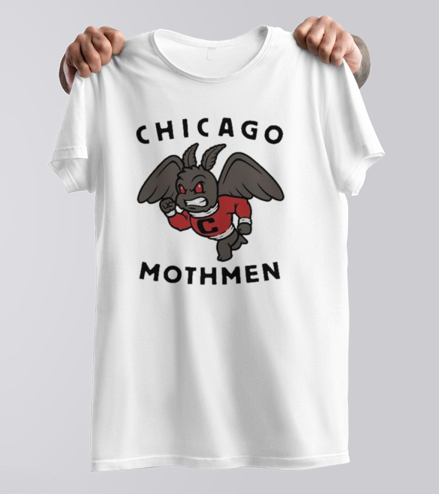 Chicago Mothmen Harebrained Design Winged Mascot C Logo Red Eyes T-Shirt