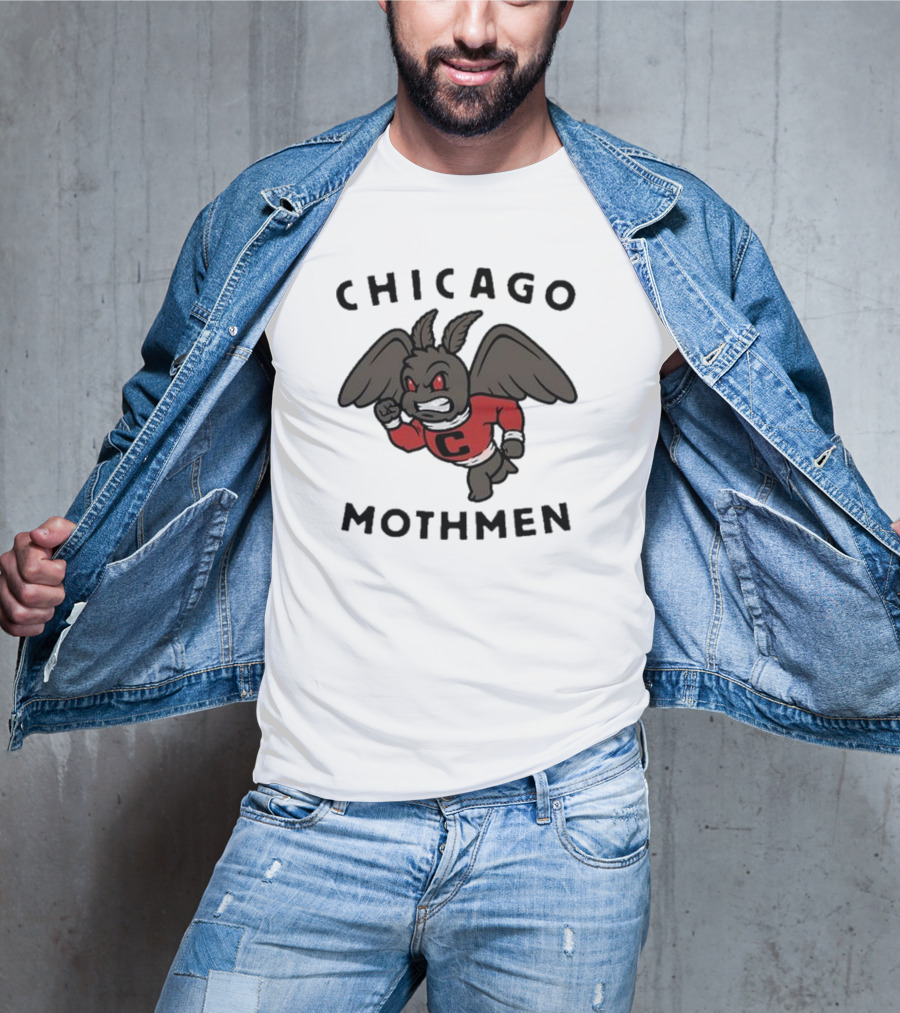 Chicago Mothmen Harebrained Design Winged Mascot C Logo Red Eyes T-Shirt