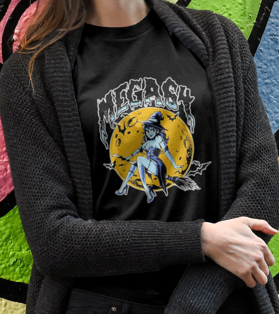 MEGASY MOON RIDER WITCH BROOMSTICK NIGHT SKY T-Shirt